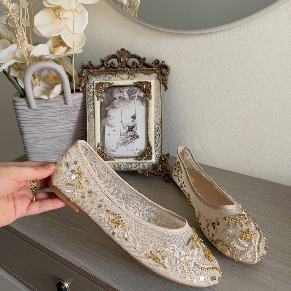 Ballerines en maille brodee et perlee pour femme 2026